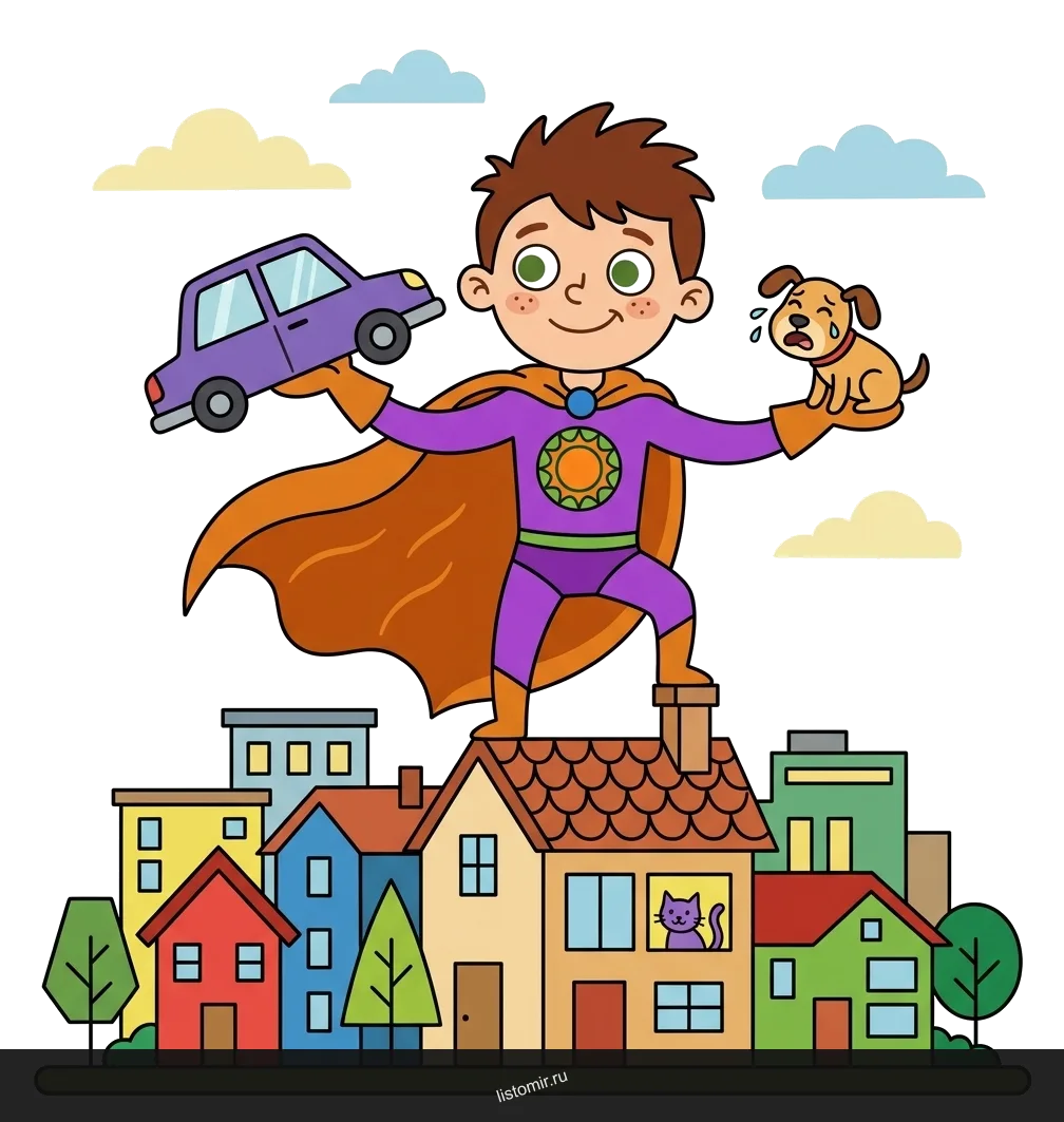 Супергерой спасает город